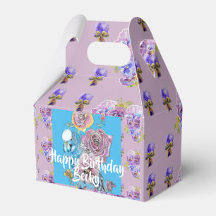 Budgie-Aquarell-Lilac-Blumen-Geburtstagstorte-Box Geschenkschachtel