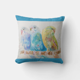 Budgie Aquarellmalerei Vogel Cushion Aqua Aquamari Kissen