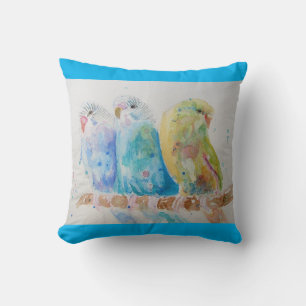 Budgie Aquarellmalerei Vogel Cushion Aqua Aquamari Kissen