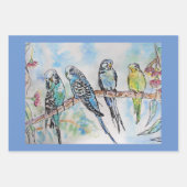 Budgie Art Blumen Floral Blue Bird Wasserfarbe Geschenkpapier Set (Vorderseite)