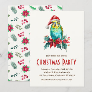 Budgie Bird Parakeet Weihnachtsmannmütze Weihnacht Einladung