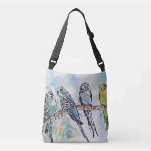 Budgie Bird Wasserfarbenfreunde Vögel Crossbody Ba Tragetaschen Mit Langen Trägern