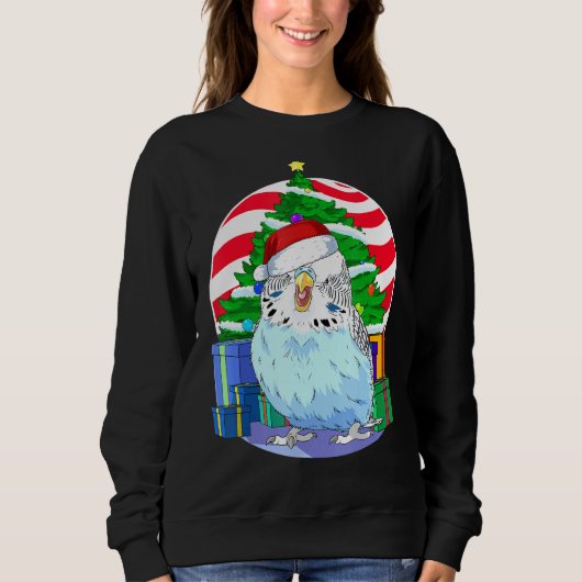 Budgie Blue Parakeet Weihnachtsbaumdekor Sweatshirt (Vorderseite)