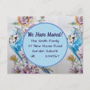 Budgie Blume neue Adresse Postkarte, wir bewegen u Postkarte