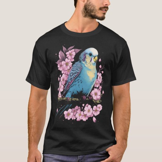 Budgie Budgerigar Bird Japanese Cherry Sakura Flow T-Shirt (Vorderseite)