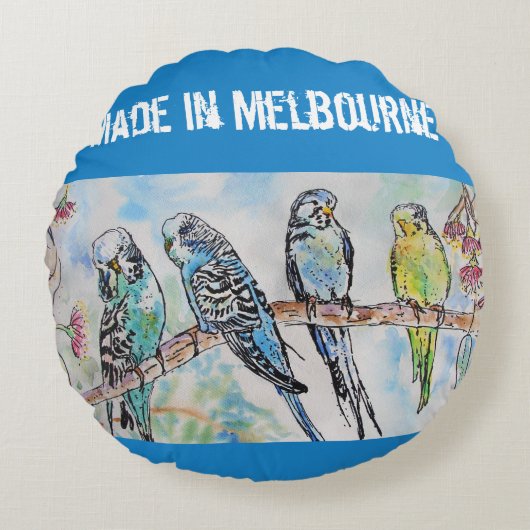 Budgie Budgerigar Bird Made In Melbourne Birds Rundes Kissen (Vorderseite)