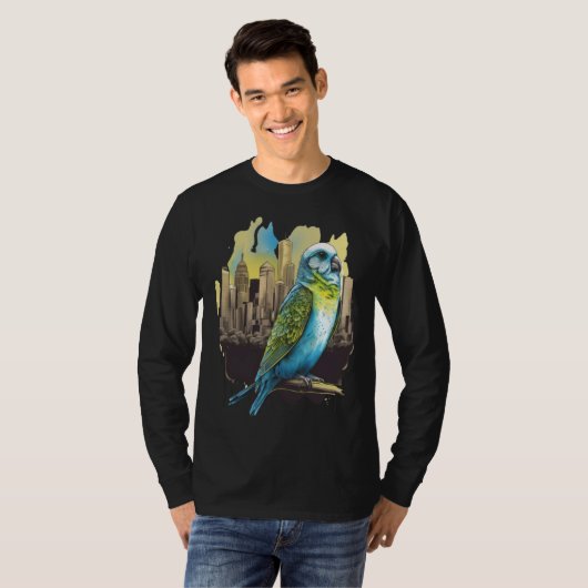 Budgie Budgerigar Parakeet City Skyline Parrot Bir T-Shirt (Vorne ganz)