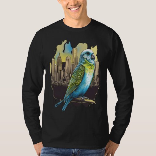 Budgie Budgerigar Parakeet City Skyline Parrot Bir T-Shirt (Vorderseite)