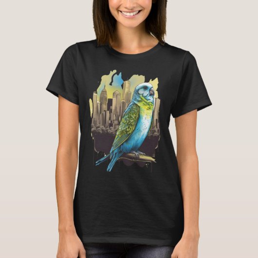 Budgie Budgerigar Parakeet City Skyline Parrot Bir T-Shirt (Vorderseite)