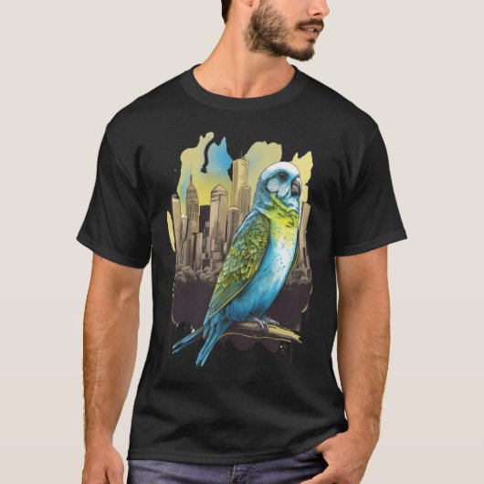 Budgie Budgerigar Parakeet City Skyline Parrot Bir T-Shirt (Vorderseite)