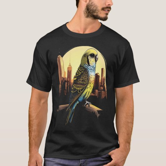 Budgie Budgerigar Parakeet City Skyline Parrot Bir T-Shirt (Vorderseite)