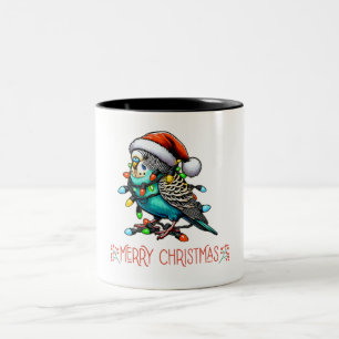 Budgie Budgerigar Parrot WeihnachtsHat Xmas Zweifarbige Tasse