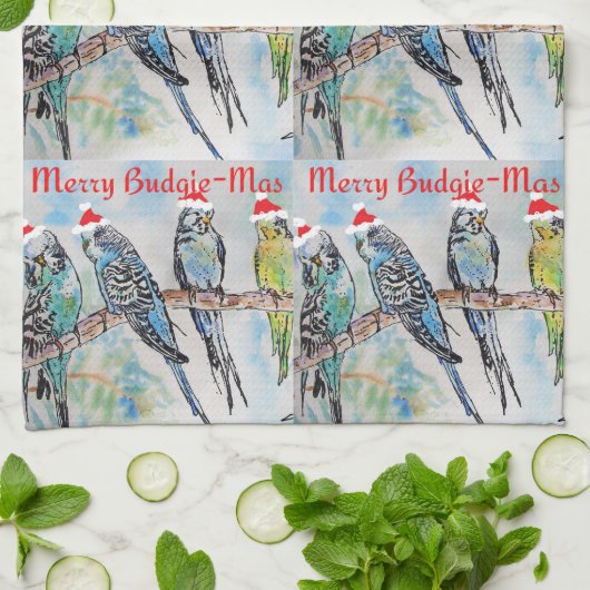 Budgie Budgies Merry Budgiemas Christmas dinner Geschirrtuch (Gefaltet)