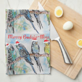 Budgie Budgies Merry Budgiemas Christmas dinner Geschirrtuch (Viertel Falte)