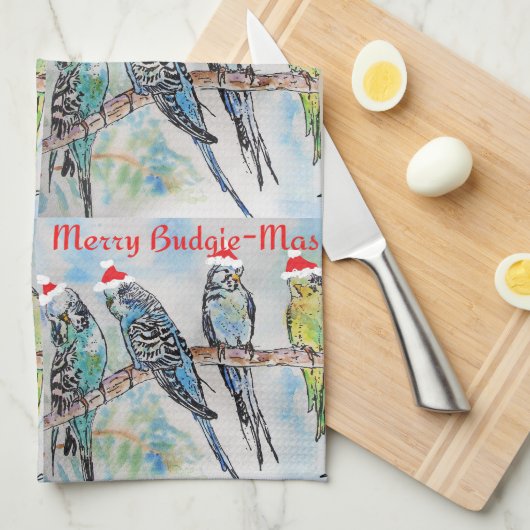 Budgie Budgies Merry Budgiemas Christmas dinner Geschirrtuch (Viertel Falte)