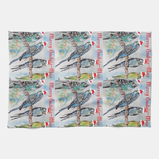 Budgie Budgies Merry Budgiemas Christmas dinner Geschirrtuch (Horizontal)