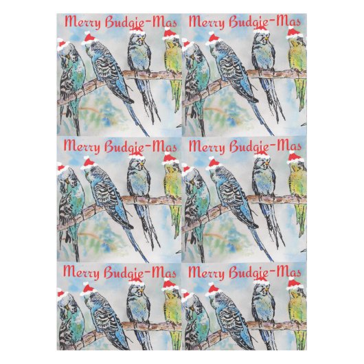 Budgie Budgies Merry Budgiemas Christmas dinner Tischdecke (Vorderseite)