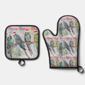 Budgie Budgies Merry Budgiemas Christmas Stocking Ofenhandschuh & Topflappen-Set (Vorderseite)