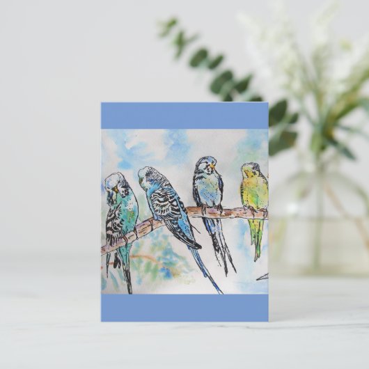 Budgie Budgies Watercolor Painting Bird Card Postkarte (Stehend Vorderseite)