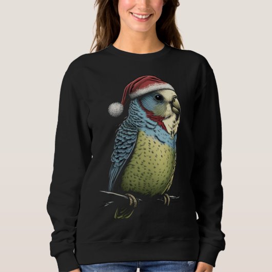 Budgie Christmas Budgerigar Santa Hat Parakeet Bir Sweatshirt (Vorderseite)