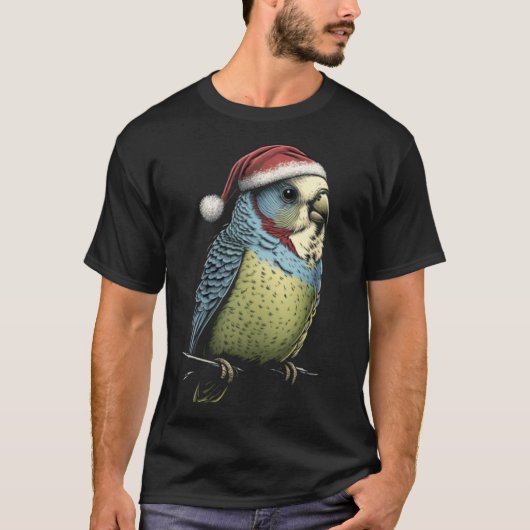 Budgie Christmas Budgerigar Santa Hat Parakeet Bir T-Shirt (Vorderseite)