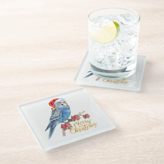 Budgie Christmas Glasuntersetzer (Schrägansicht)