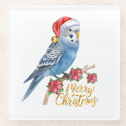 Budgie Christmas Glasuntersetzer (Vorderseite)