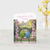 Budgie Couple Custom Valentines or Anniversary  Karte (Gelbe Blume)