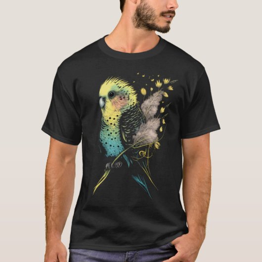 Budgie Dandelion Flower Budgerigar Parakeet Bird   T-Shirt (Vorderseite)