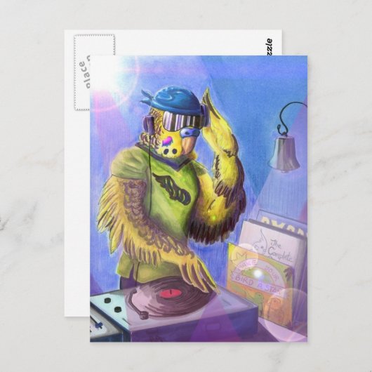 Budgie DJ Postkarte (Vorne/Hinten)