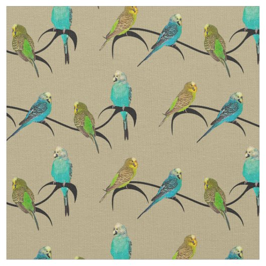 Budgie Frenzy Fabric (Gold) Stoff (Nahaufnahme)
