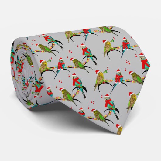 Budgie Frenzy Krawatte (Grau) (Gerollt)