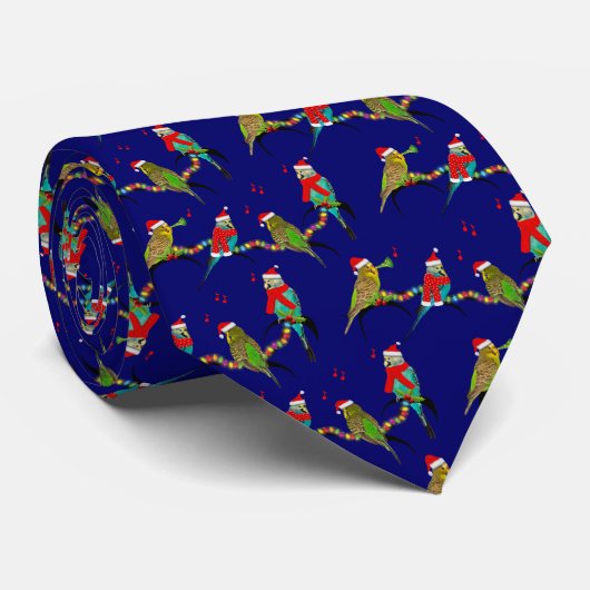 Budgie Frenzy Krawatte (Marine) (Gerollt)
