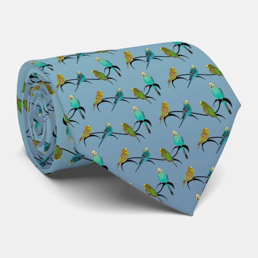 Budgie Frenzy Krawatte (Sky Blue Mix) (Gerollt)
