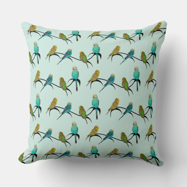 Budgie Frenzy Pillow (Light Cyan) Kissen (Vorderseite)