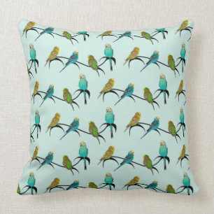 Budgie Frenzy Pillow (Light Cyan) Kissen