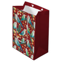 Budgie Gold & Red Christmas Wrapping Paper