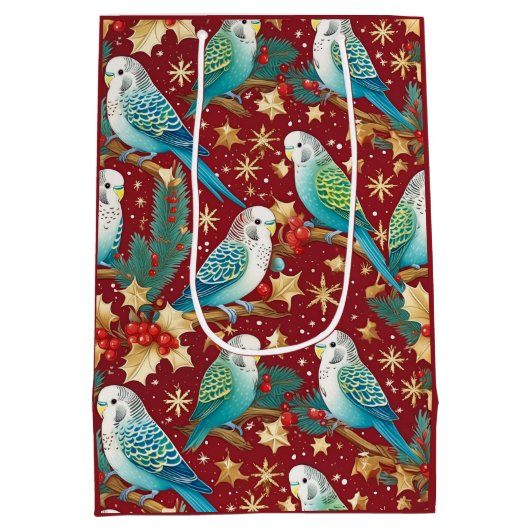 Budgie Gold & Red Christmas Wrapping Paper Mittlere Geschenktüte (Rückseite)