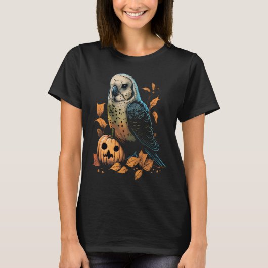 Budgie Halloween Pumpkin Budgerigar Parakeet Bird T-Shirt (Vorderseite)