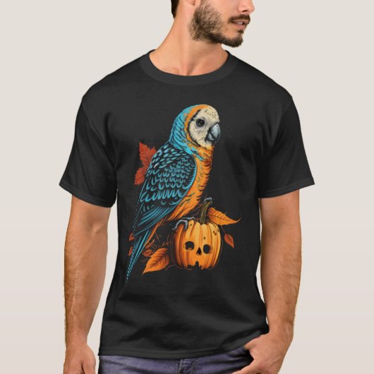 Budgie Halloween Pumpkin Budgerigar Parakeet Bird  T-Shirt (Vorderseite)