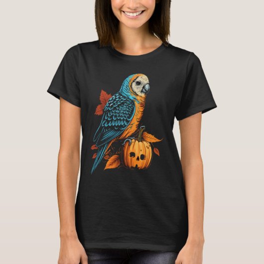 Budgie Halloween Pumpkin Budgerigar Parakeet Bird T-Shirt (Vorderseite)