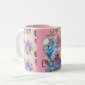 Budgie Hand Pink Blauer Blumenmädchen Name Zweifarbige Tasse (Vorderseite Links)