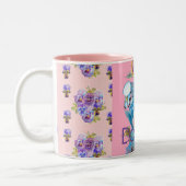 Budgie Hand Pink Blauer Blumenmädchen Name Zweifarbige Tasse (Links)