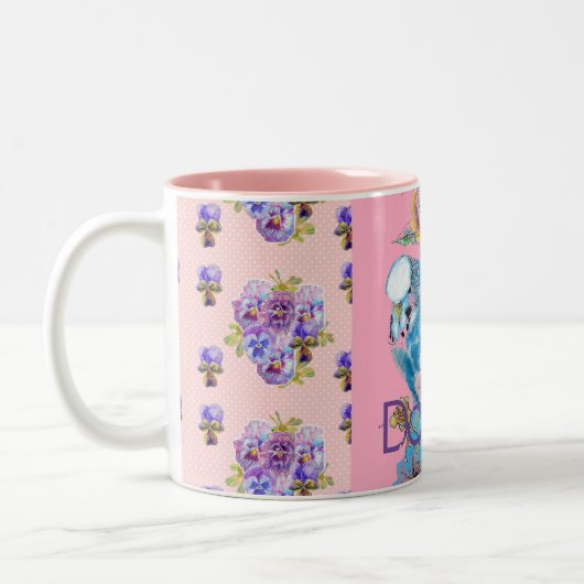 Budgie Hand Pink Blauer Blumenmädchen Name Zweifarbige Tasse (Links)
