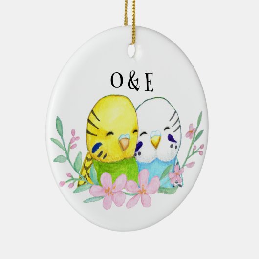 Budgie Lovebird Couple Erste Weihnacht gemeinsam Keramik Ornament (Rechts)