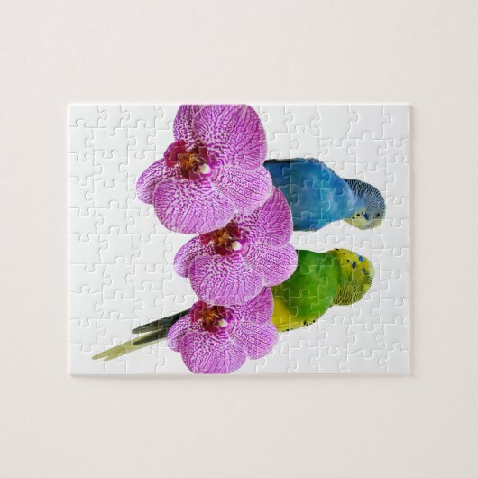 Budgie mit lila Orchidee Puzzle (Horizontal)