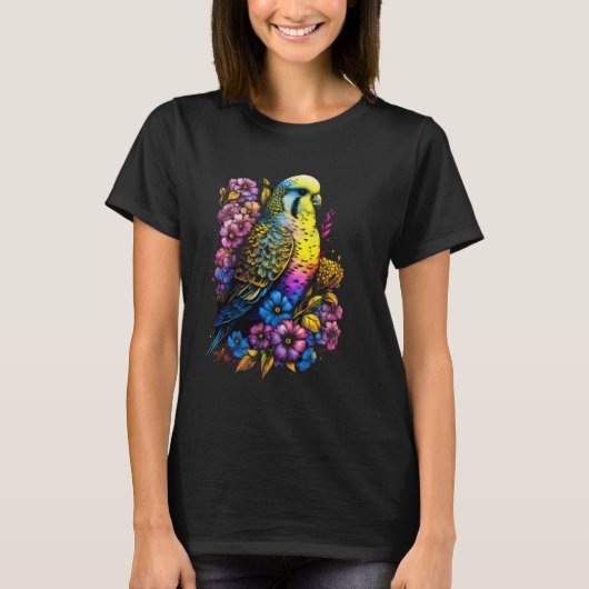 Budgie Mom Flower Budgerigar Parakeet Bird Mother  T-Shirt (Vorderseite)