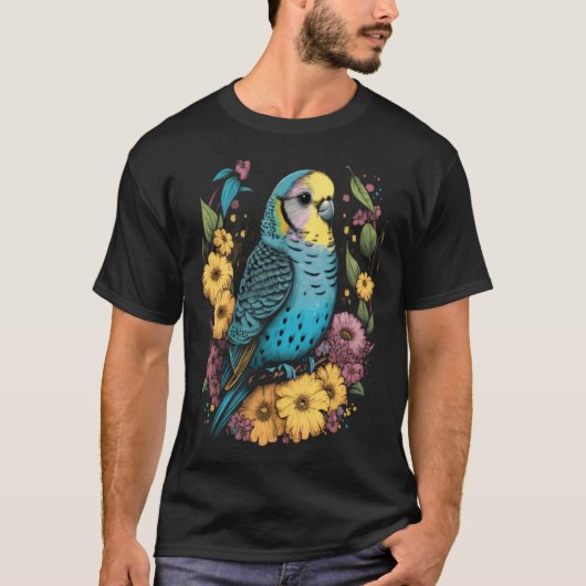 Budgie Mom Flower Budgerigar Parakeet Bird Mother  T-Shirt (Vorderseite)
