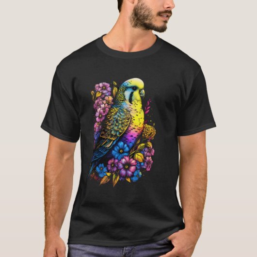 Budgie Mom Flower Budgerigar Parakeet Bird Mother  T-Shirt (Vorderseite)