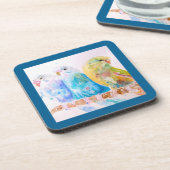 Budgie Parakeet Budgerigar Budgies Teal Blue Getränkeuntersetzer (Linke Seite)